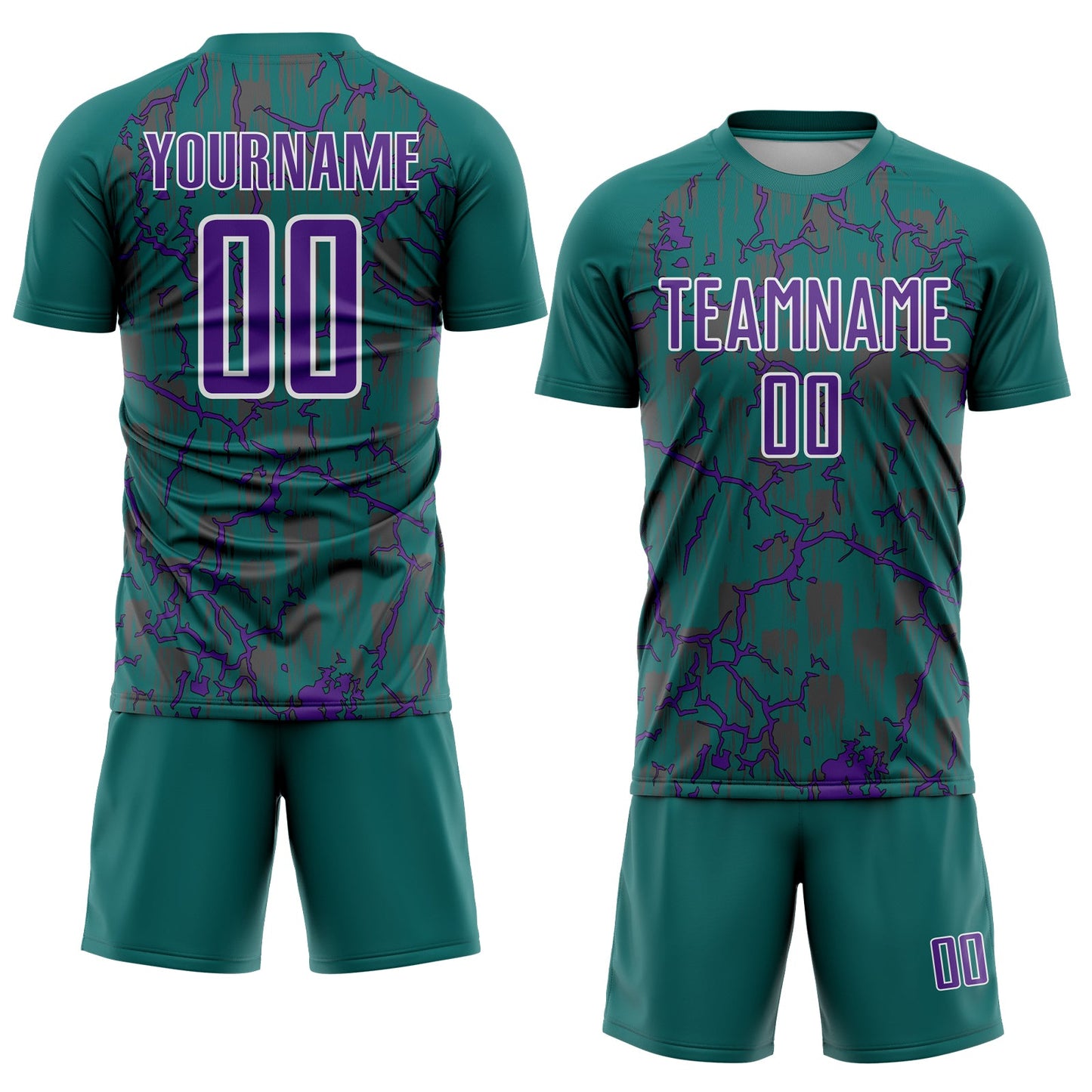Custom Teal Purple-White Lightning Sublimation Soccer Uniform Jersey Limited