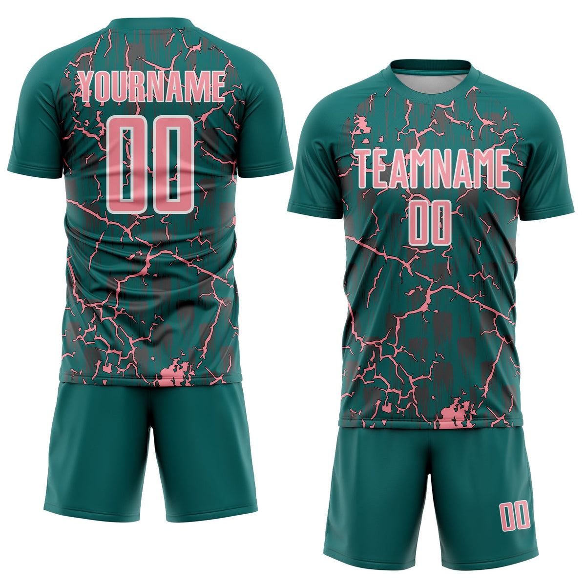 Custom Teal Medium Pink-White Lightning Sublimation Soccer Uniform Jersey Limited