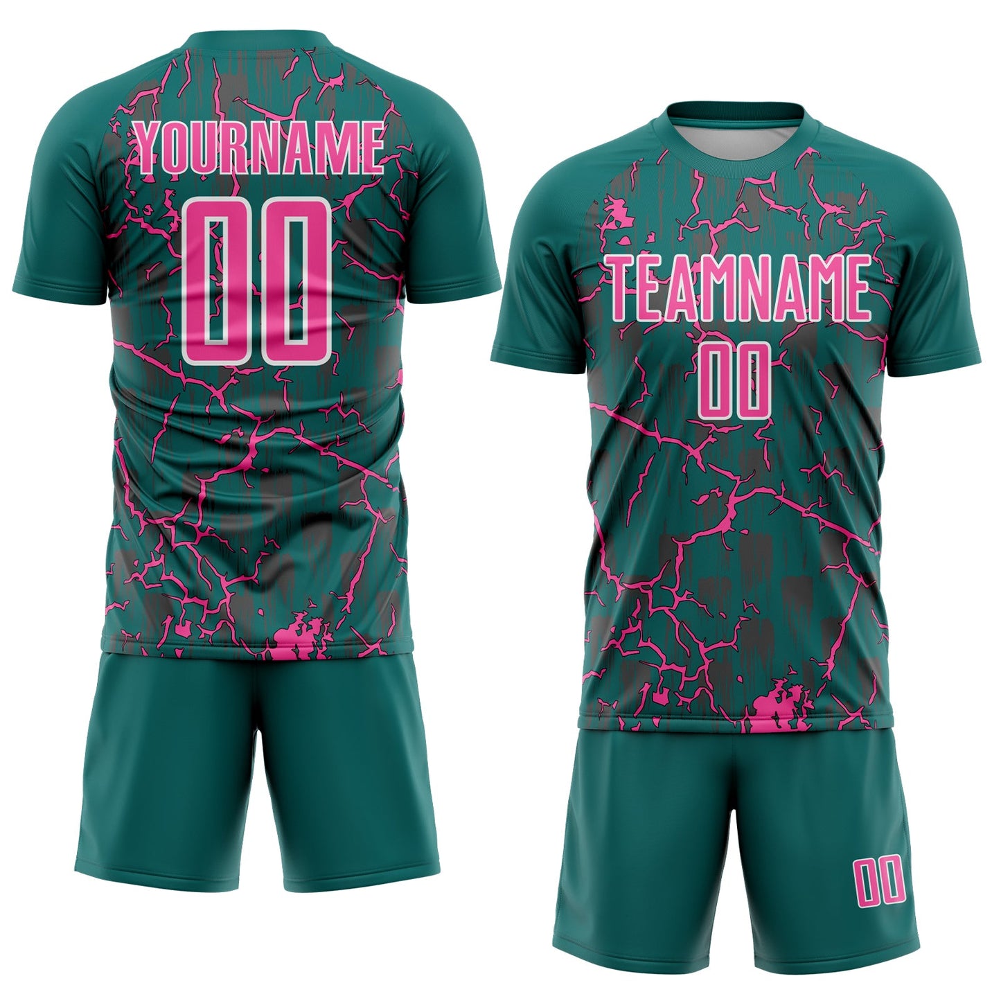 Custom Teal Pink-White Lightning Sublimation Soccer Uniform Jersey Limited