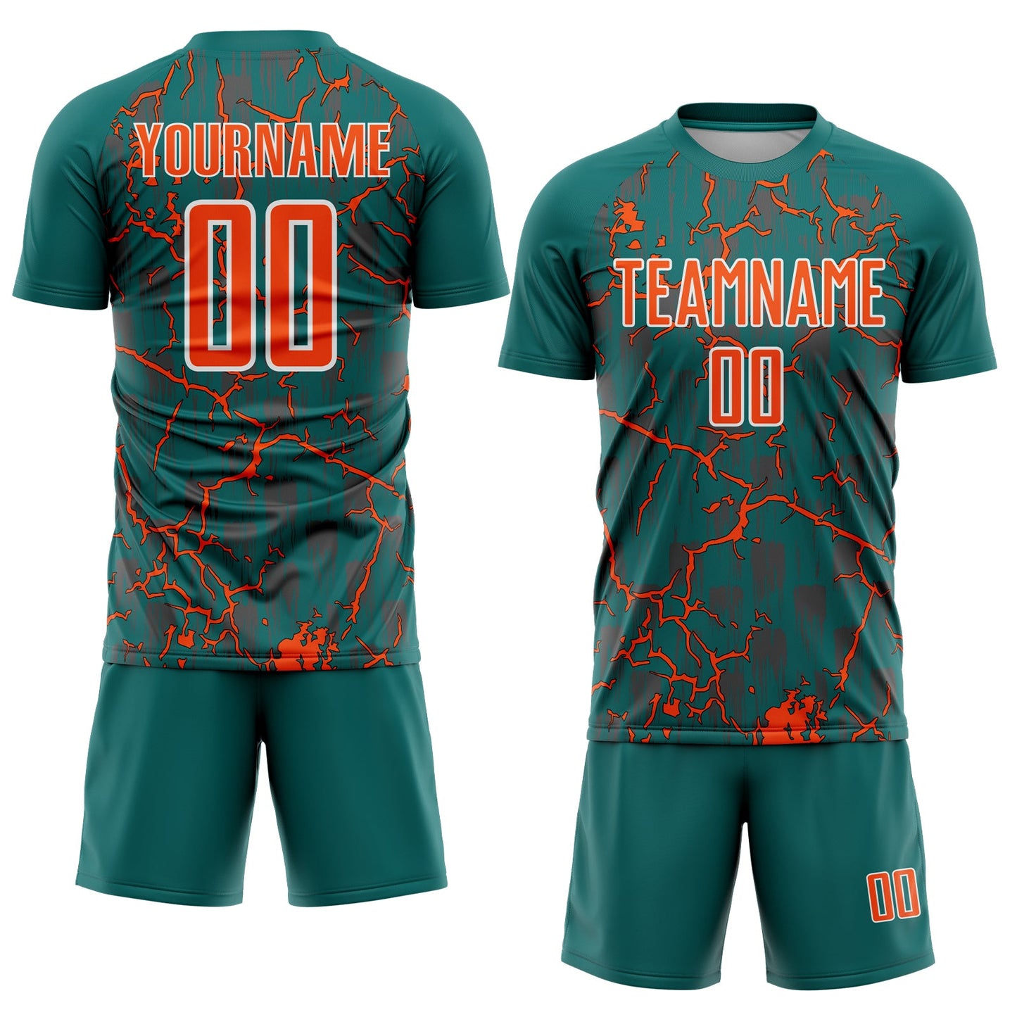 Custom Teal Orange-White Lightning Sublimation Soccer Uniform Jersey Limited