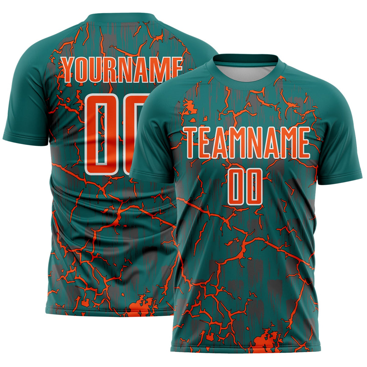 Custom Teal Orange-White Lightning Sublimation Soccer Uniform Jersey
