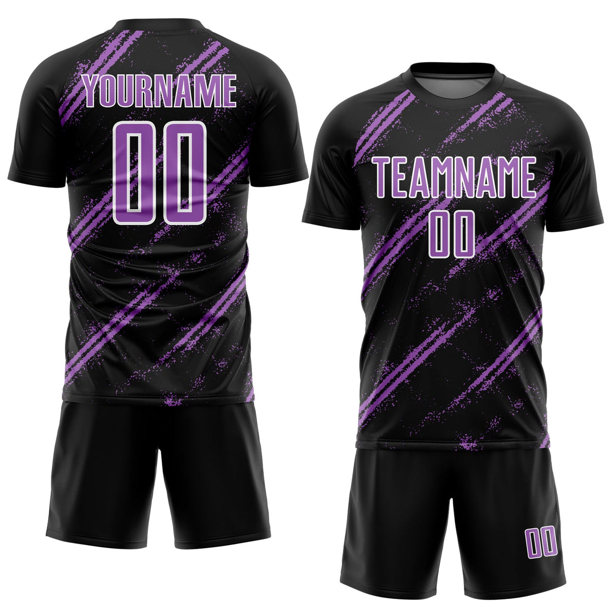 Custom Black Medium Purple-White Abstract Fragment Art Splash Sublimation Soccer Uniform Jersey Limited