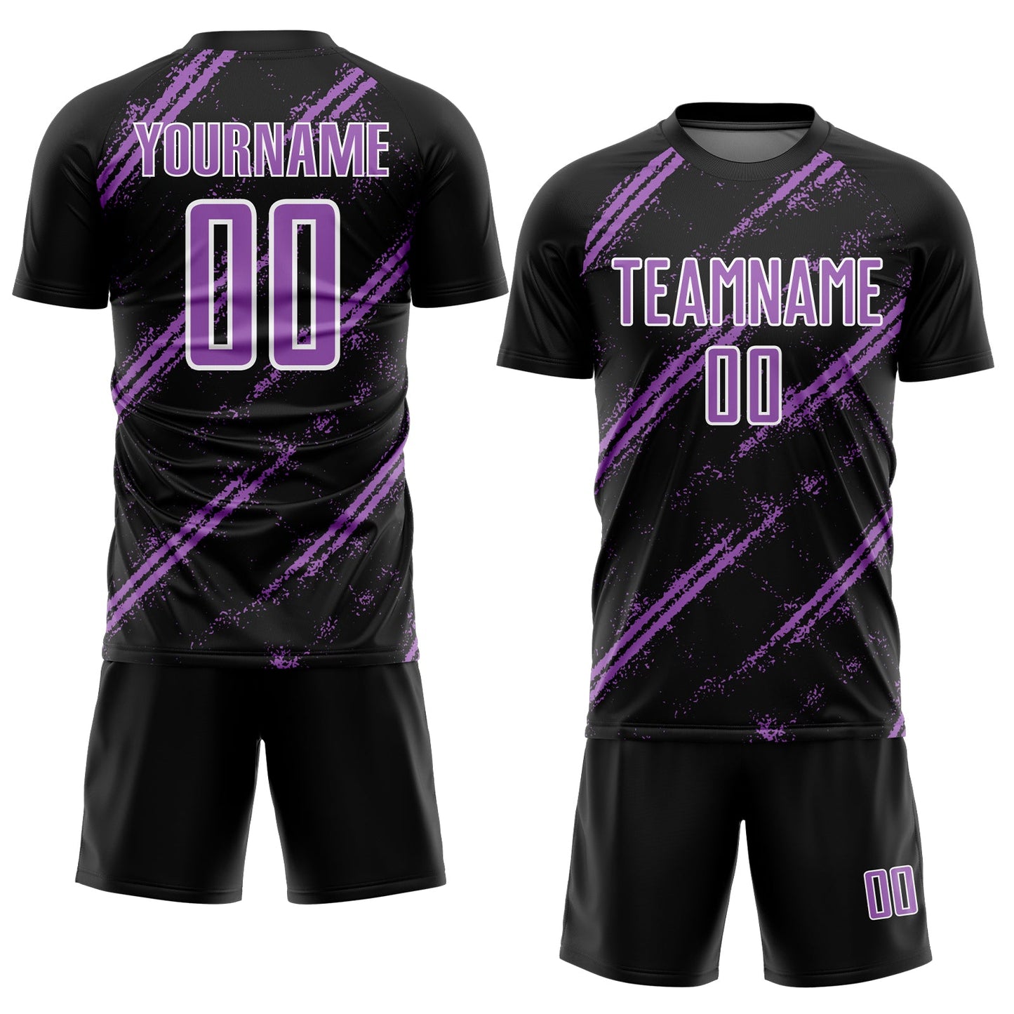 Custom Black Medium Purple-White Abstract Fragment Art Splash Sublimation Soccer Uniform Jersey Limited