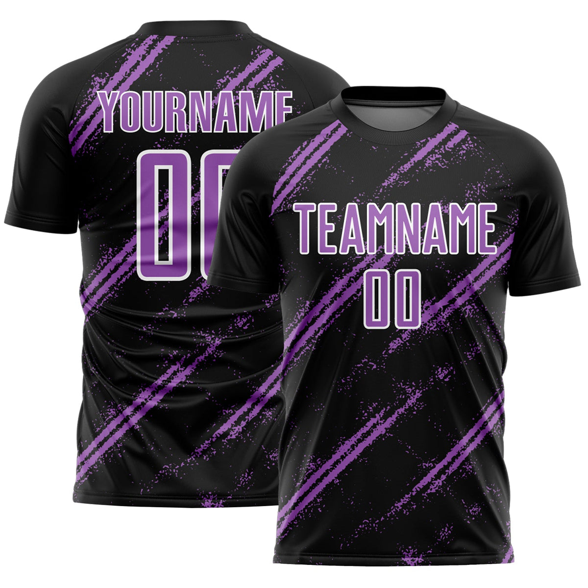 Custom Black Medium Purple-White Abstract Fragment Art Splash Sublimation Soccer Uniform Jersey