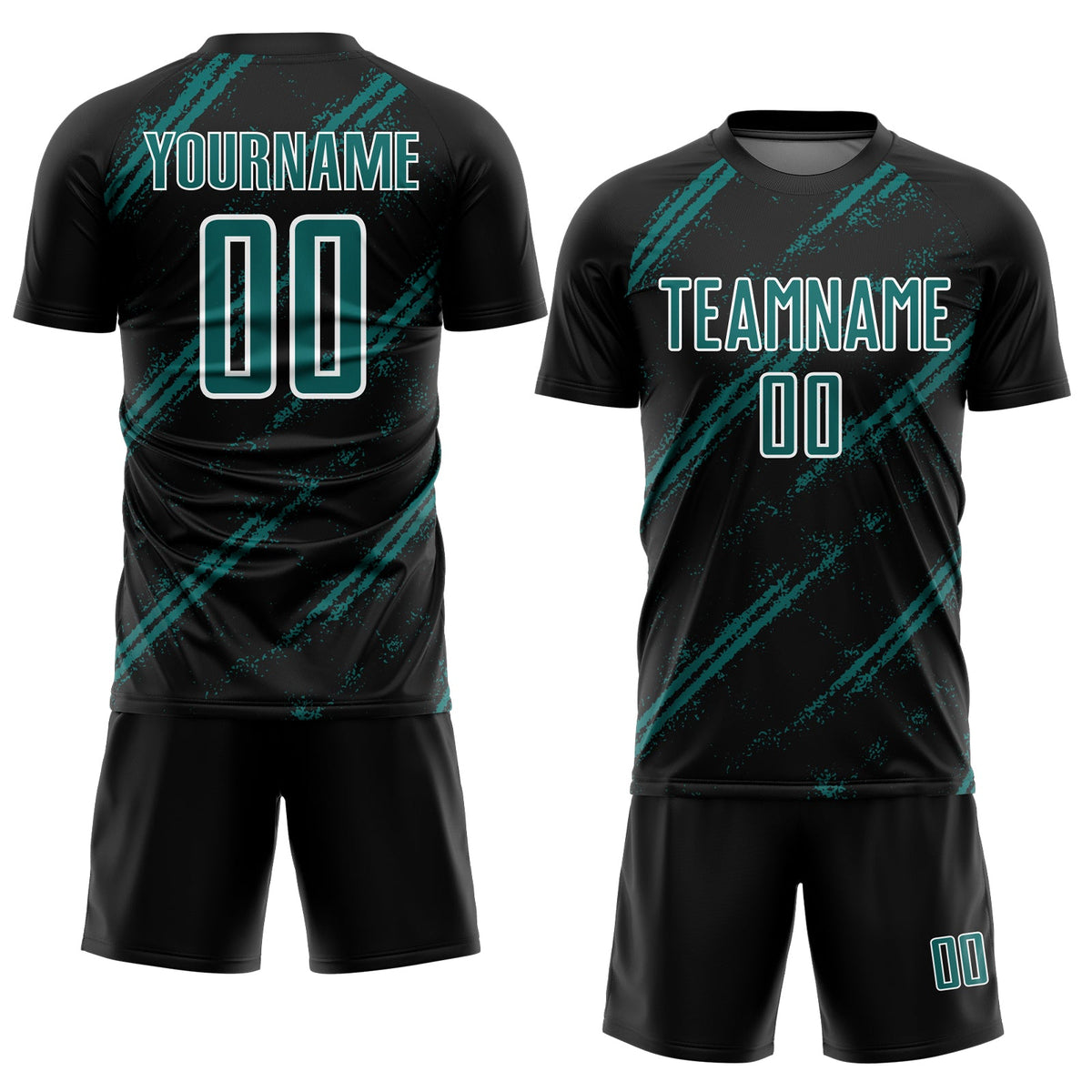 Custom Black Teal-White Abstract Fragment Art Splash Sublimation Soccer Uniform Jersey Limited