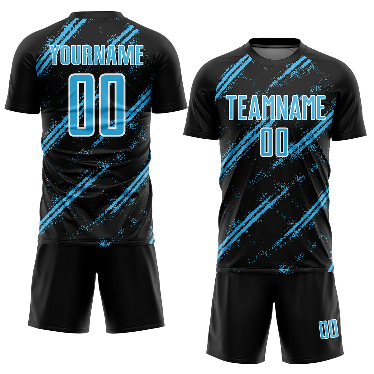 Custom Black Sky Blue-White Abstract Fragment Art Splash Sublimation Soccer Uniform Jersey Limited