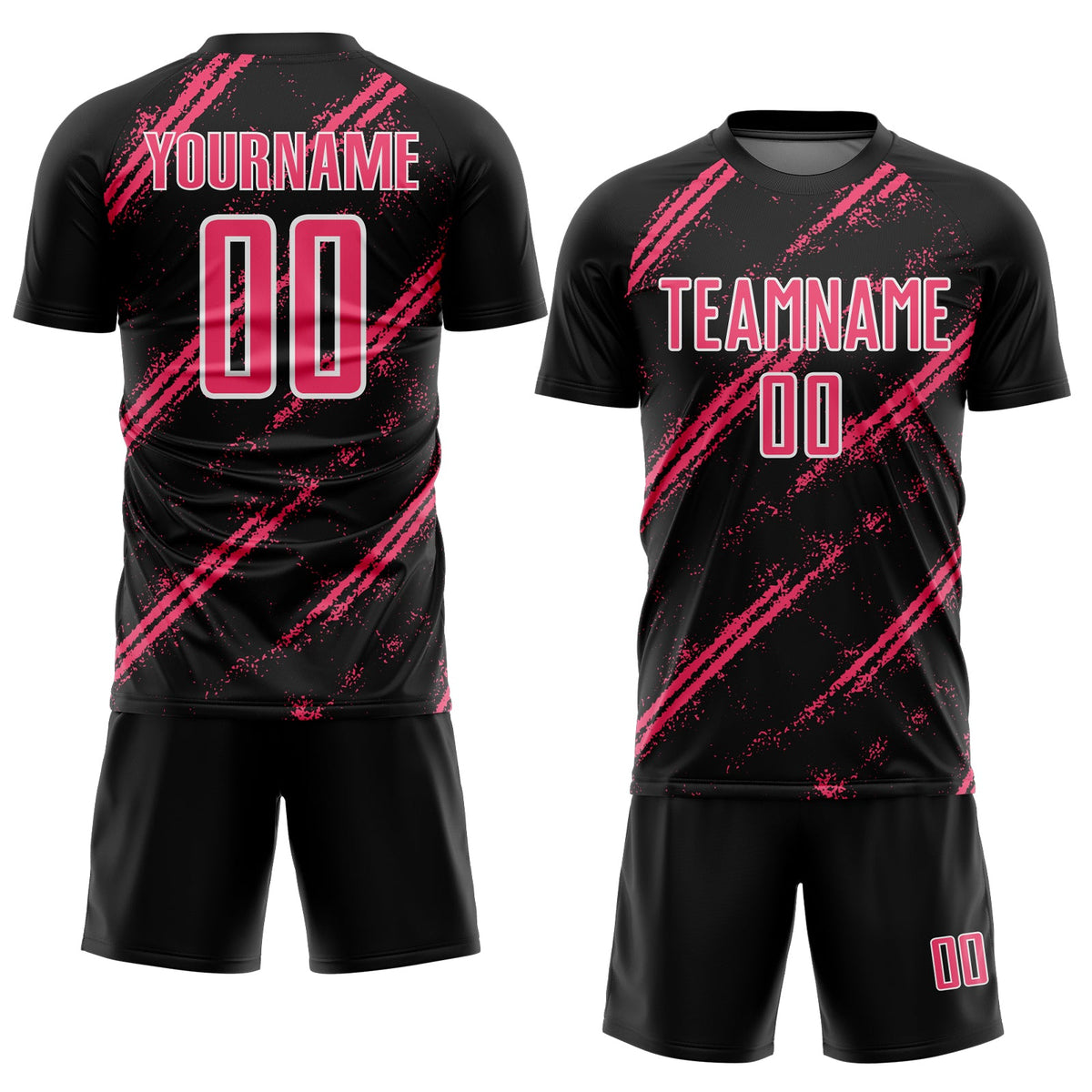 Custom Black Neon Pink-White Abstract Fragment Art Splash Sublimation Soccer Uniform Jersey Limited