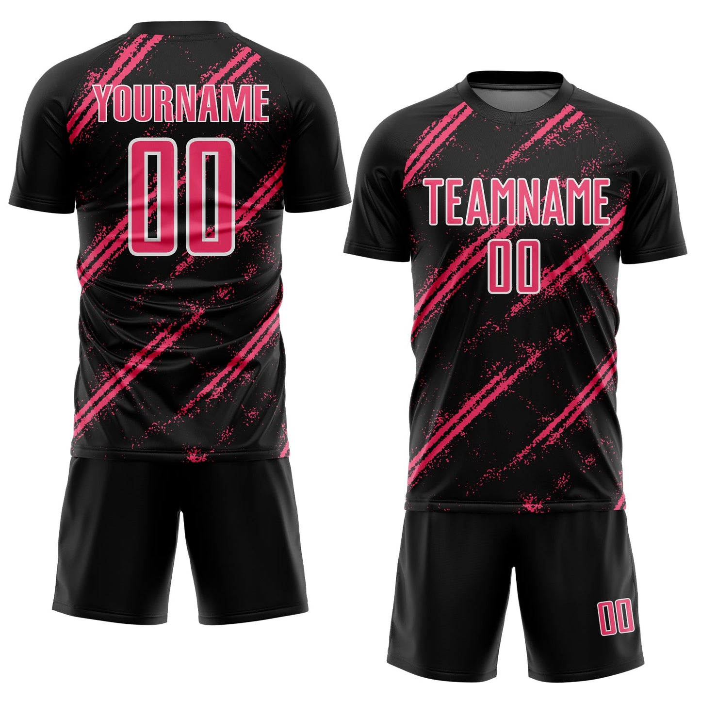 Custom Black Neon Pink-White Abstract Fragment Art Splash Sublimation Soccer Uniform Jersey Limited