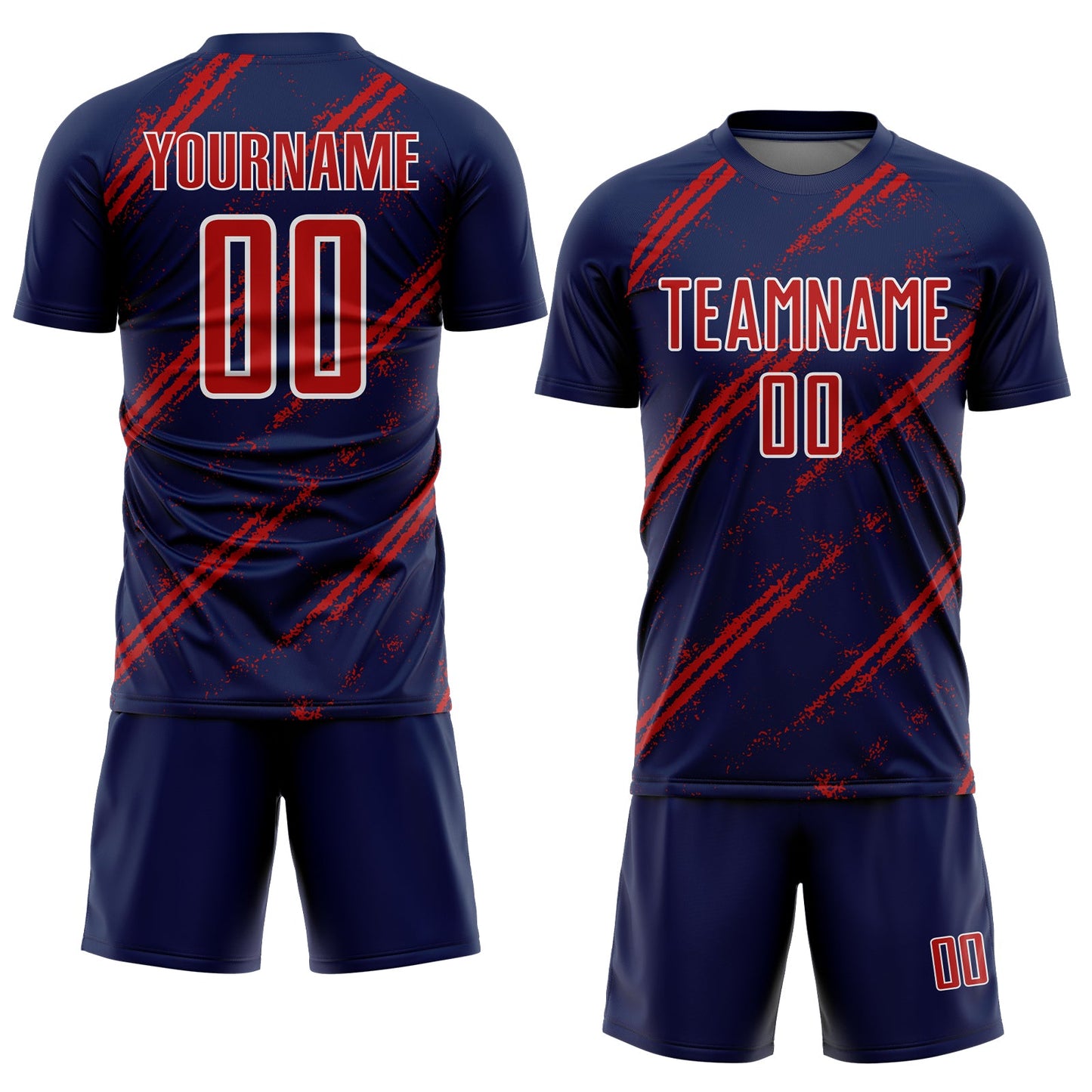 Custom Navy Red-White Abstract Fragment Art Splash Sublimation Soccer Uniform Jersey Limited