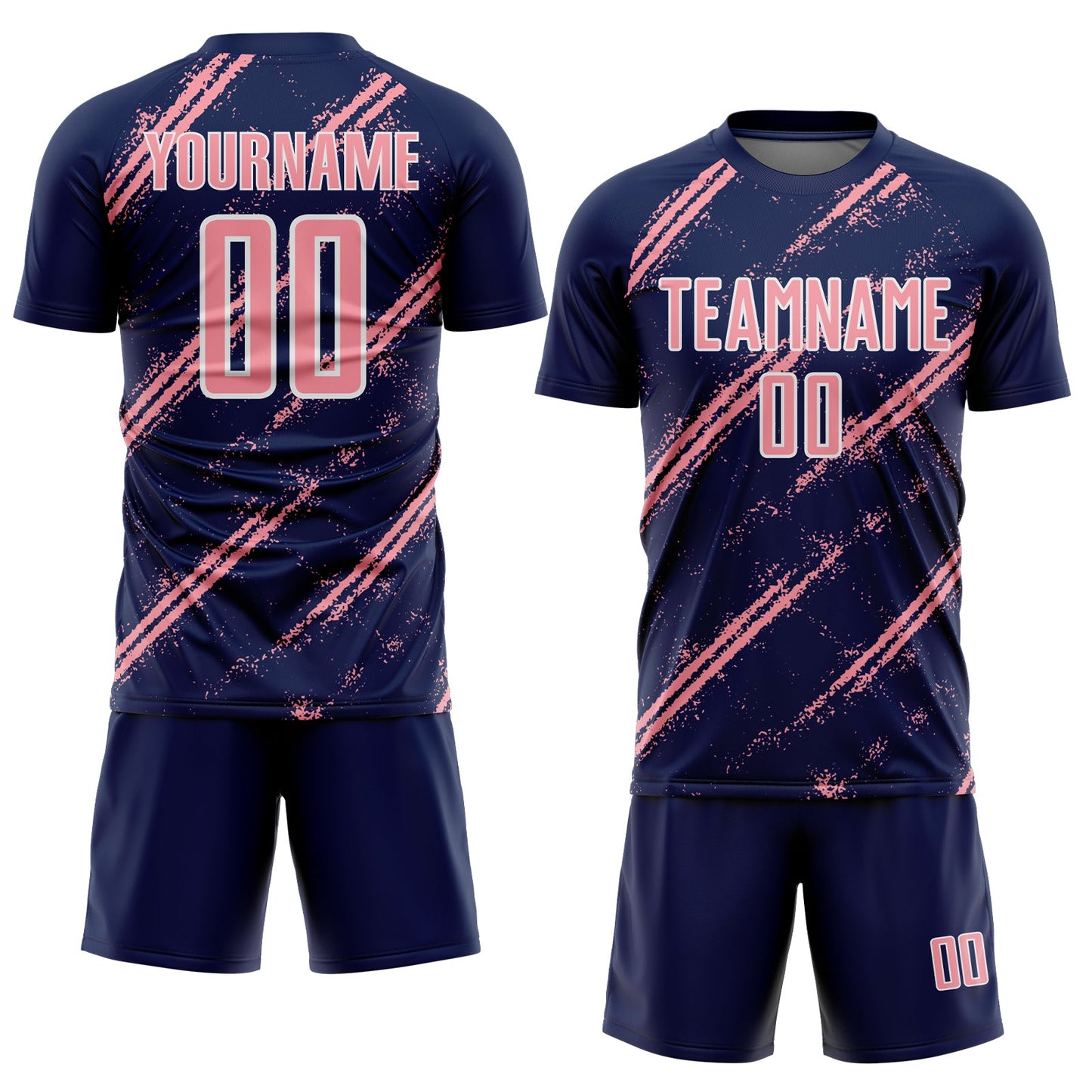 Custom Navy Medium Pink-White Abstract Fragment Art Splash Sublimation Soccer Uniform Jersey Limited