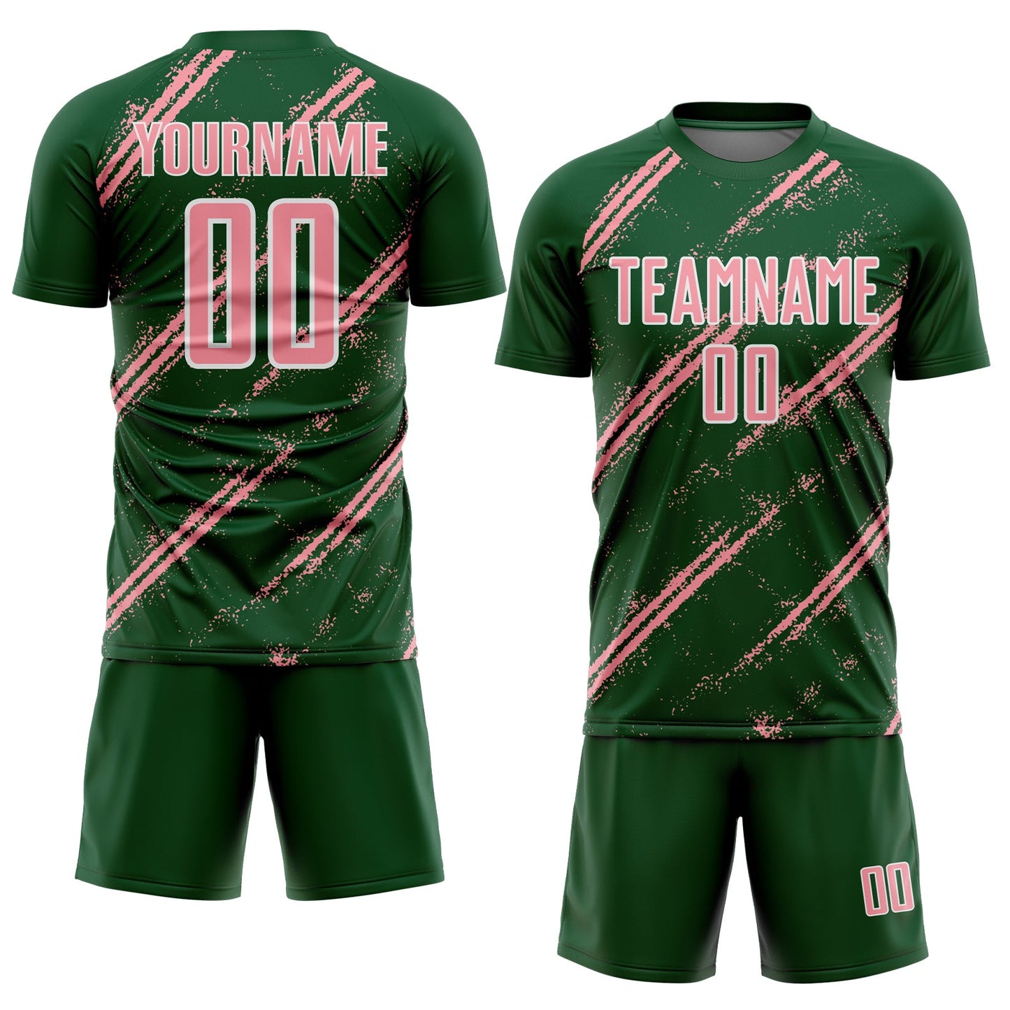 Custom Green Medium Pink-White Abstract Fragment Art Splash Sublimation Soccer Uniform Jersey Limited