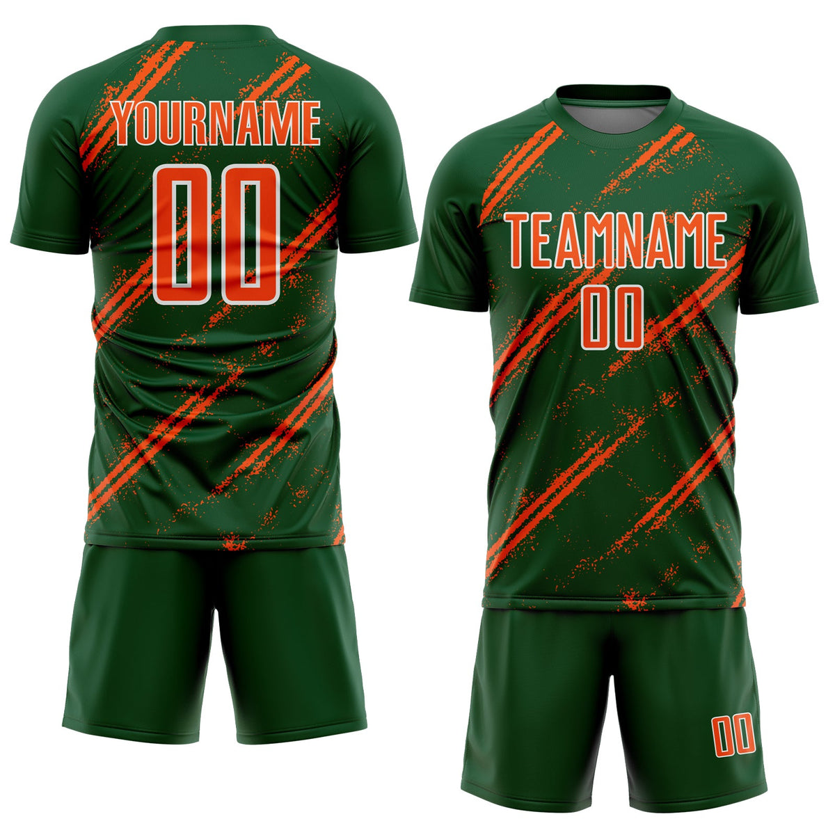 Custom Green Orange-White Abstract Fragment Art Splash Sublimation Soccer Uniform Jersey Limited