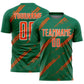 Custom Kelly Green Orange-White Abstract Fragment Art Splash Sublimation Soccer Uniform Jersey