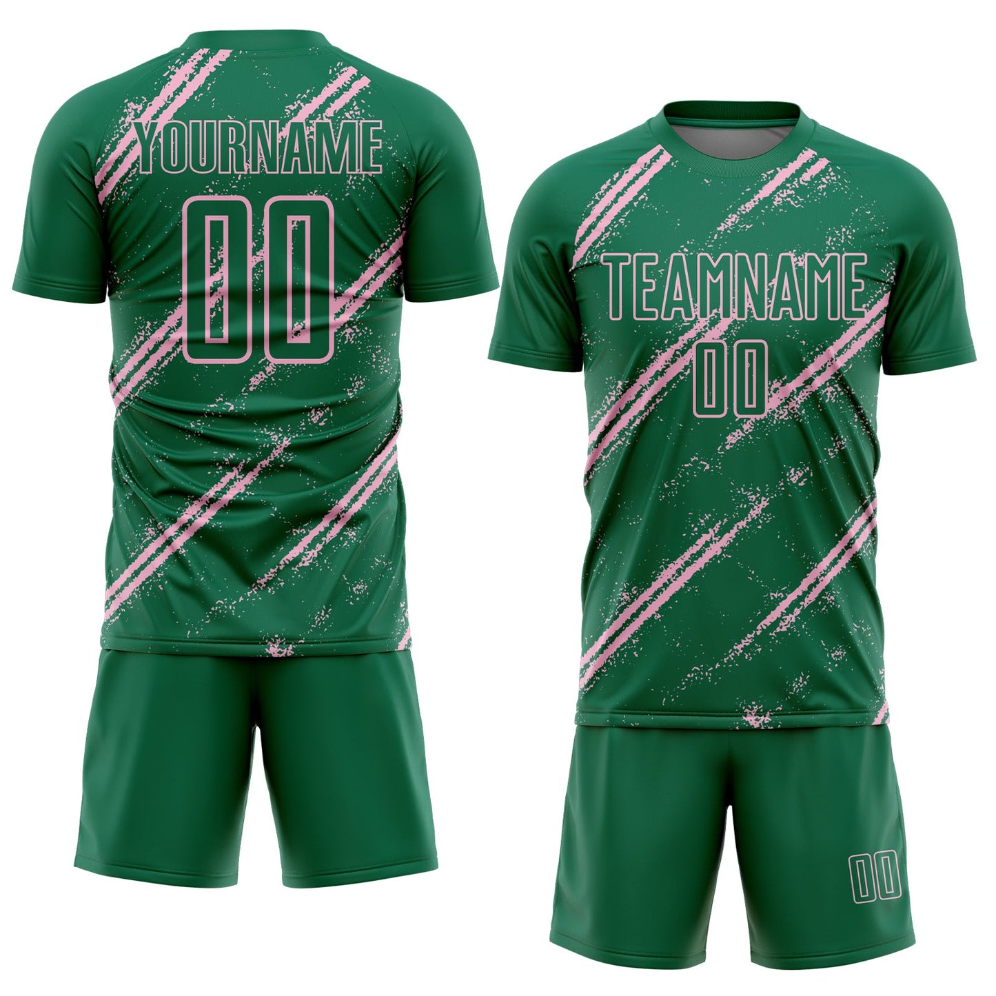 Custom Kelly Green Light Pink Abstract Fragment Art Splash Sublimation Soccer Uniform Jersey Limited