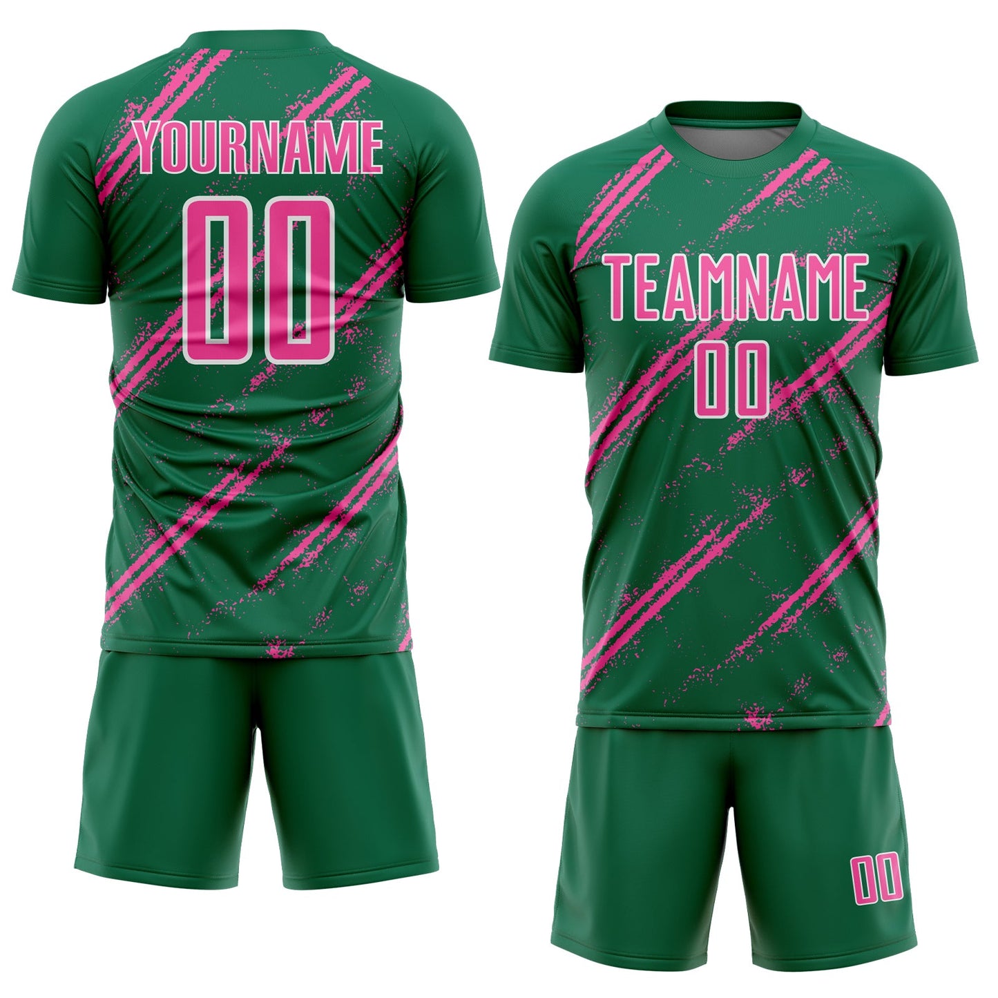 Custom Kelly Green Pink-White Abstract Fragment Art Splash Sublimation Soccer Uniform Jersey Limited