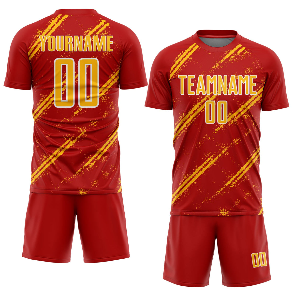 Custom Red Gold-White Abstract Fragment Art Splash Sublimation Soccer Uniform Jersey Limited