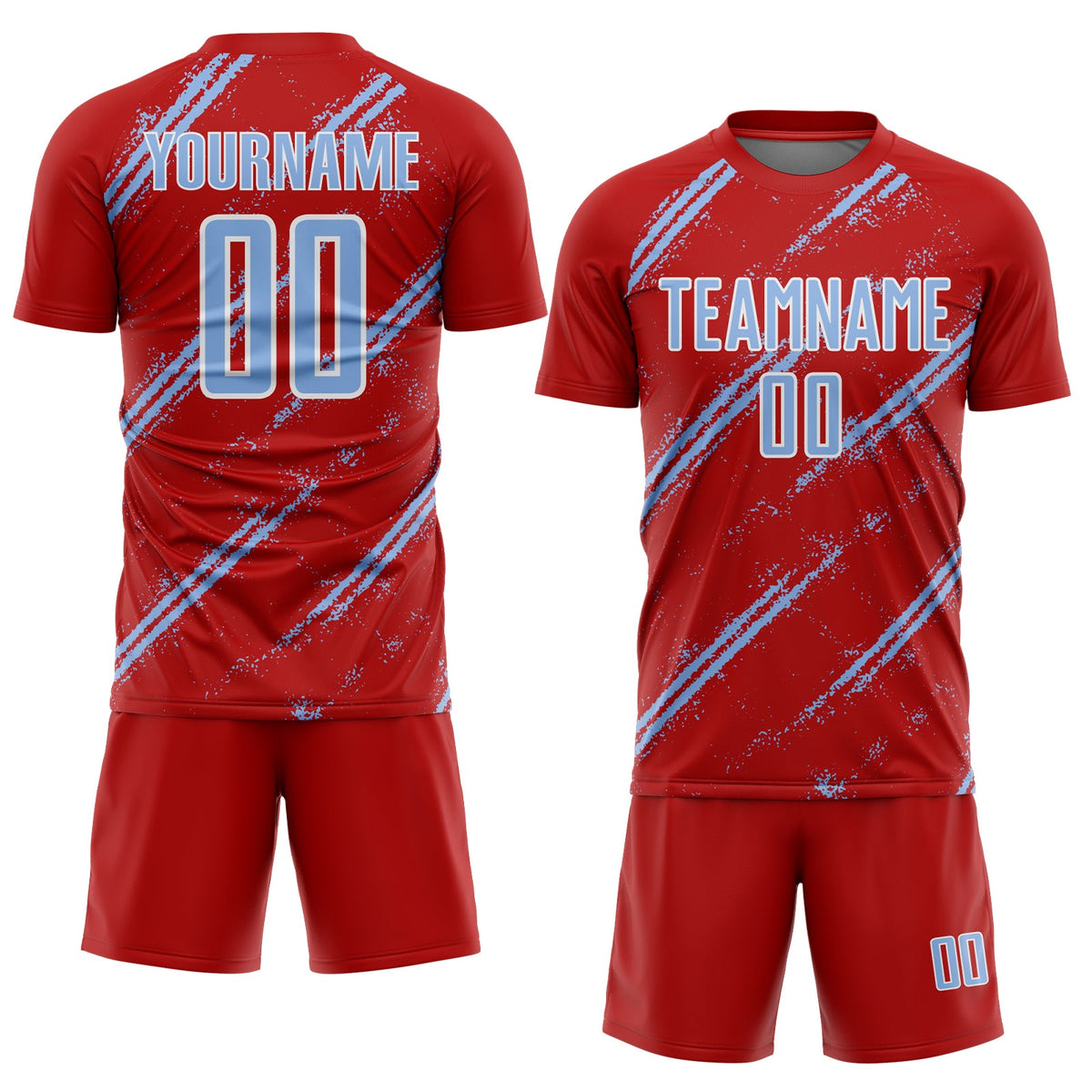 Custom Red Light Blue-White Abstract Fragment Art Splash Sublimation Soccer Uniform Jersey Limited