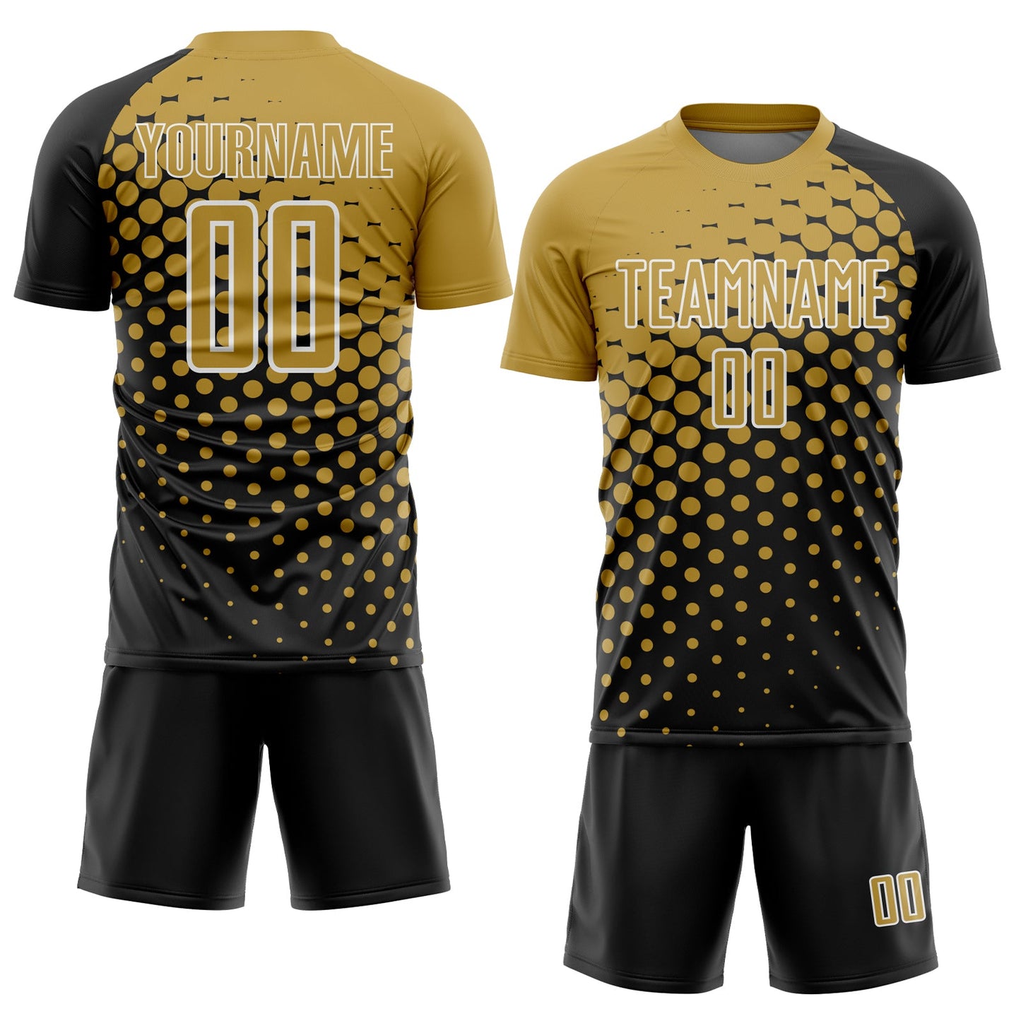 Custom Black Old Gold-White Modern Polka Dot Sublimation Soccer Uniform Jersey Limited