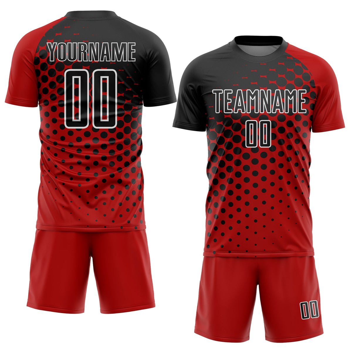 Custom Red Black-White Modern Polka Dot Sublimation Soccer Uniform Jersey Limited