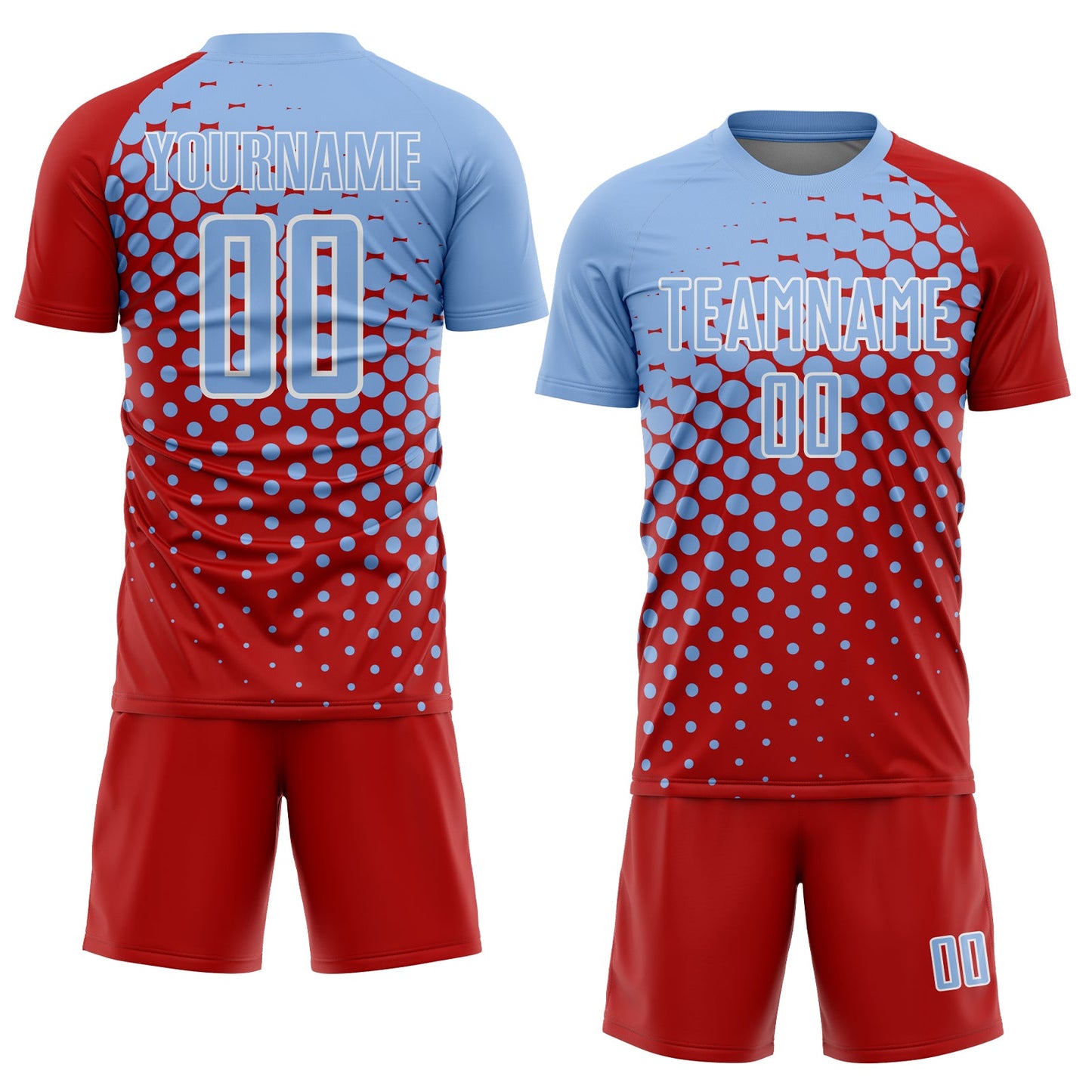 Custom Red Light Blue-White Modern Polka Dot Sublimation Soccer Uniform Jersey Limited