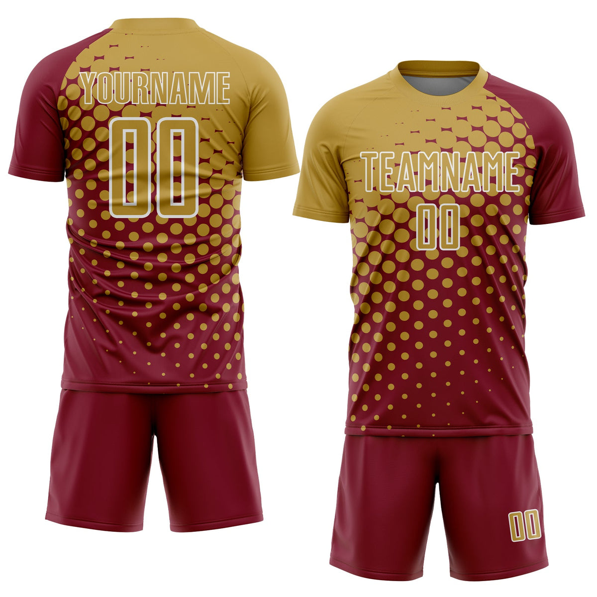 Custom Crimson Old Gold-White Modern Polka Dot Sublimation Soccer Uniform Jersey Limited