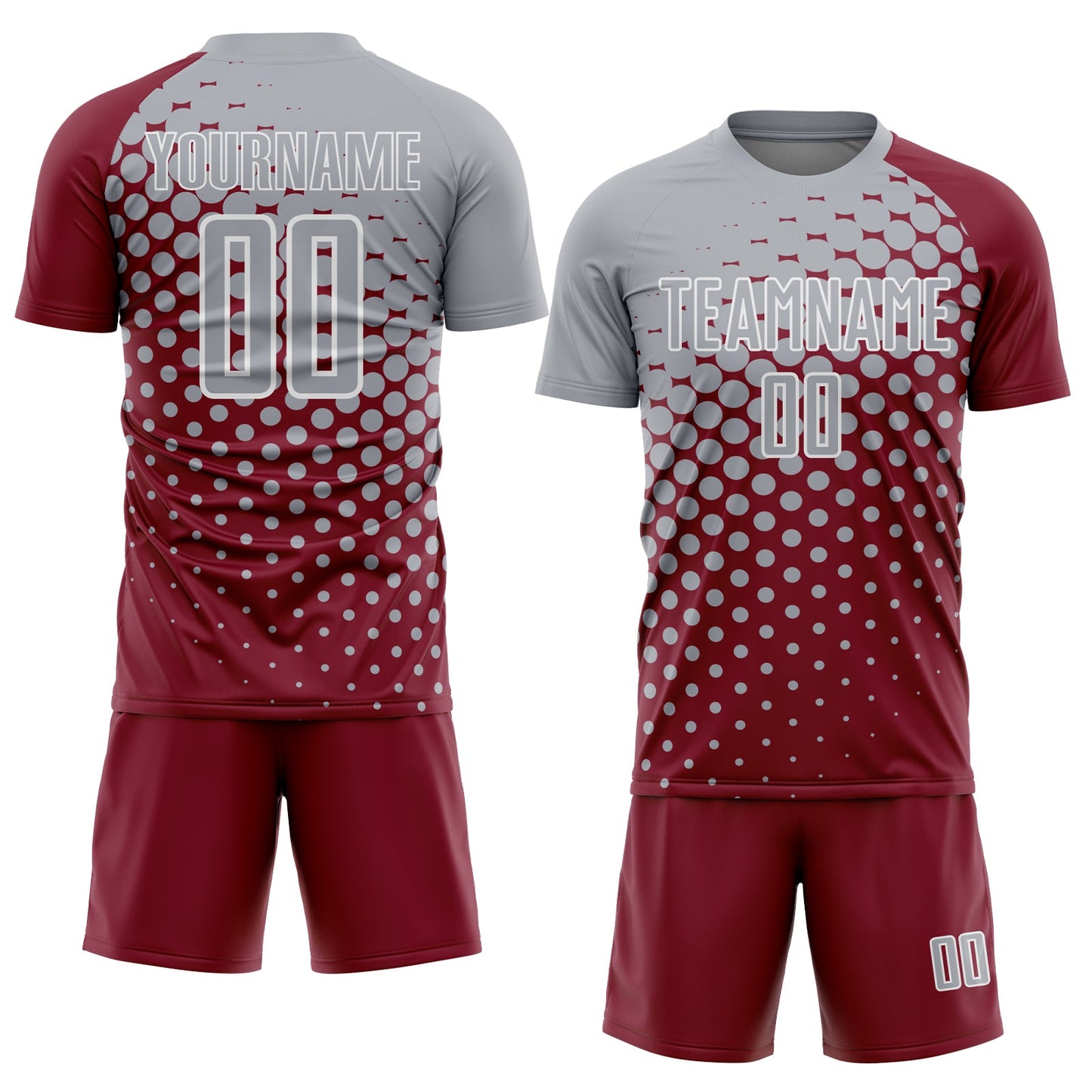 Custom Crimson Gray-White Modern Polka Dot Sublimation Soccer Uniform Jersey Limited