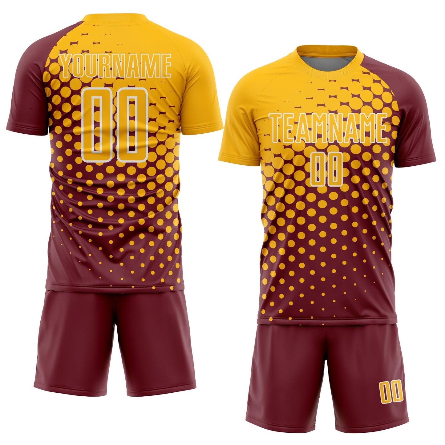 Custom Burgundy Gold-White Modern Polka Dot Sublimation Soccer Uniform Jersey Limited