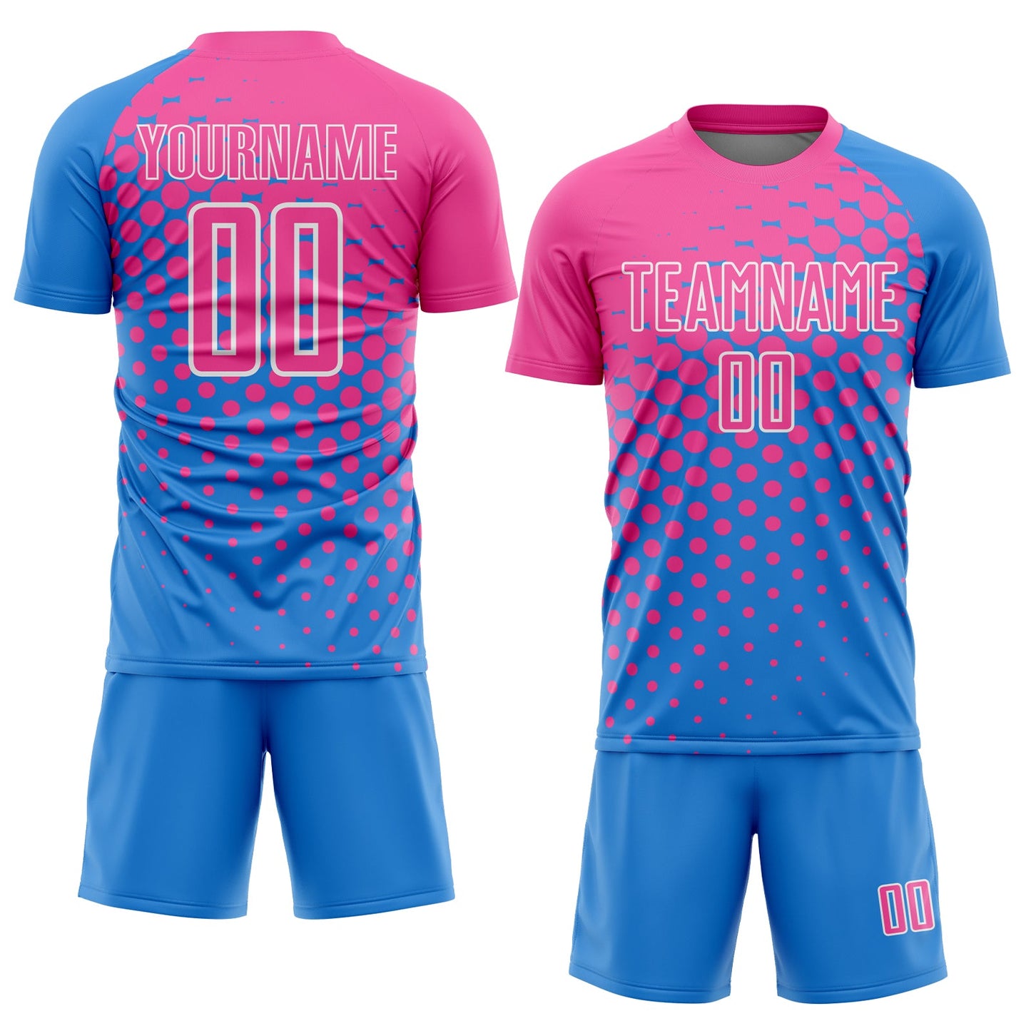 Custom Powder Blue Pink-White Modern Polka Dot Sublimation Soccer Uniform Jersey Limited