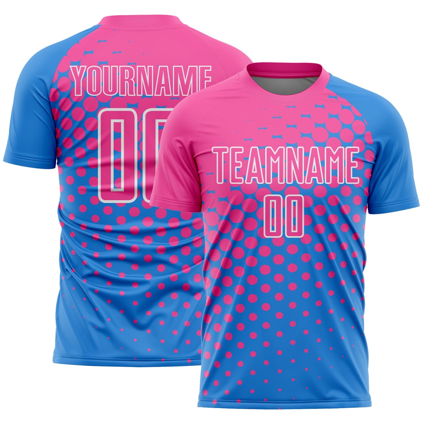 Custom Powder Blue Pink-White Modern Polka Dot Sublimation Soccer Uniform Jersey