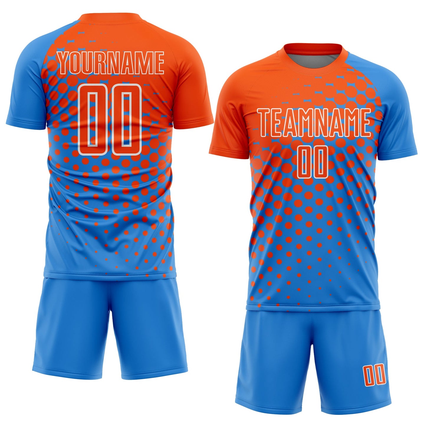 Custom Powder Blue Orange-White Modern Polka Dot Sublimation Soccer Uniform Jersey Limited