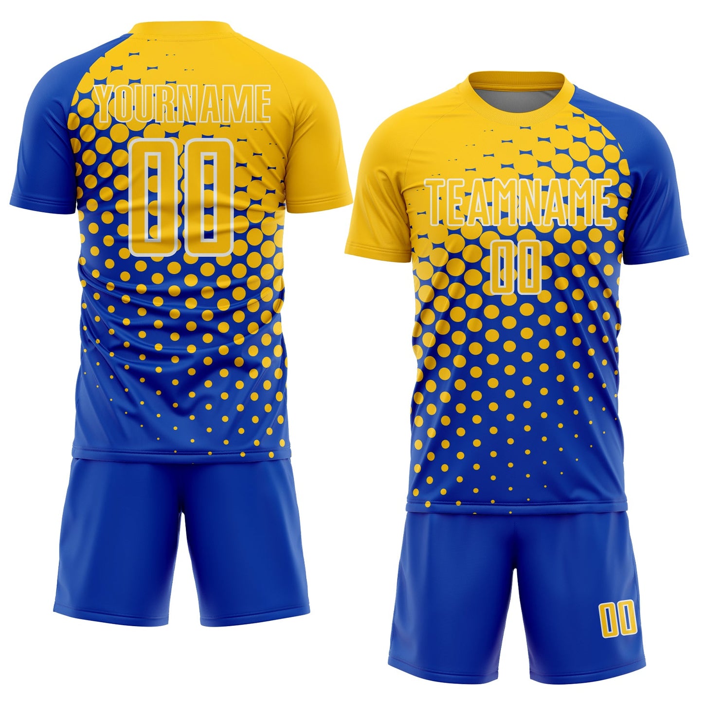 Custom Thunder Blue Yellow-White Modern Polka Dot Sublimation Soccer Uniform Jersey Limited