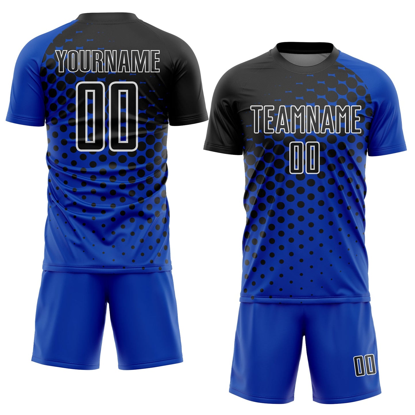 Custom Thunder Blue Black-White Modern Polka Dot Sublimation Soccer Uniform Jersey Limited