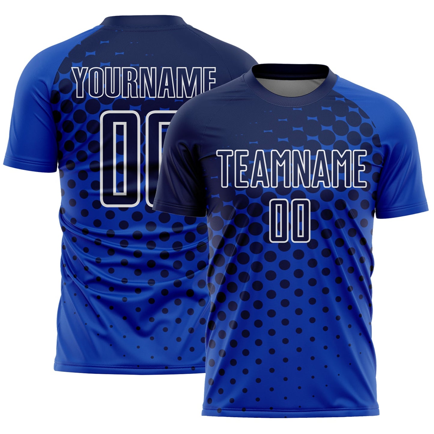 Custom Thunder Blue Navy-White Modern Polka Dot Sublimation Soccer Uniform Jersey