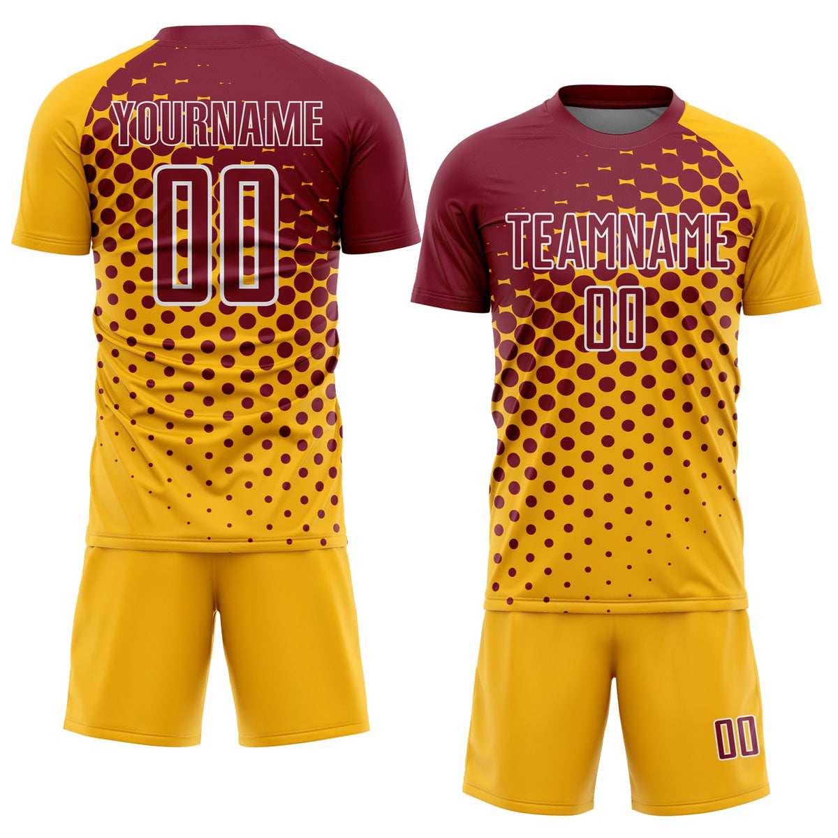 Custom Gold Crimson-White Modern Polka Dot Sublimation Soccer Uniform Jersey Limited