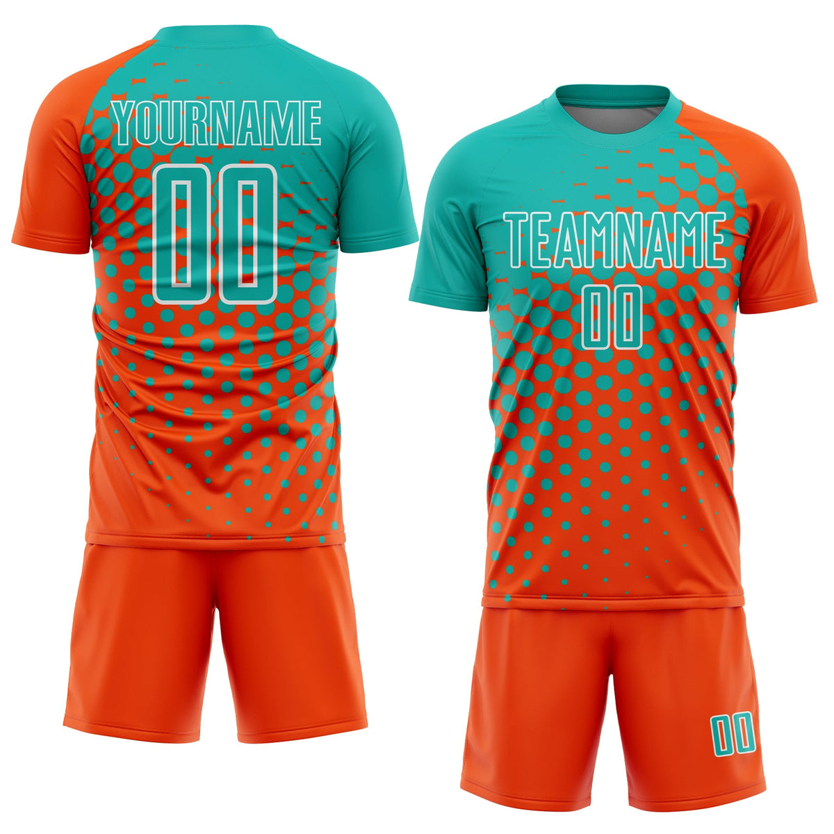 Custom Orange Aqua-White Modern Polka Dot Sublimation Soccer Uniform Jersey Limited