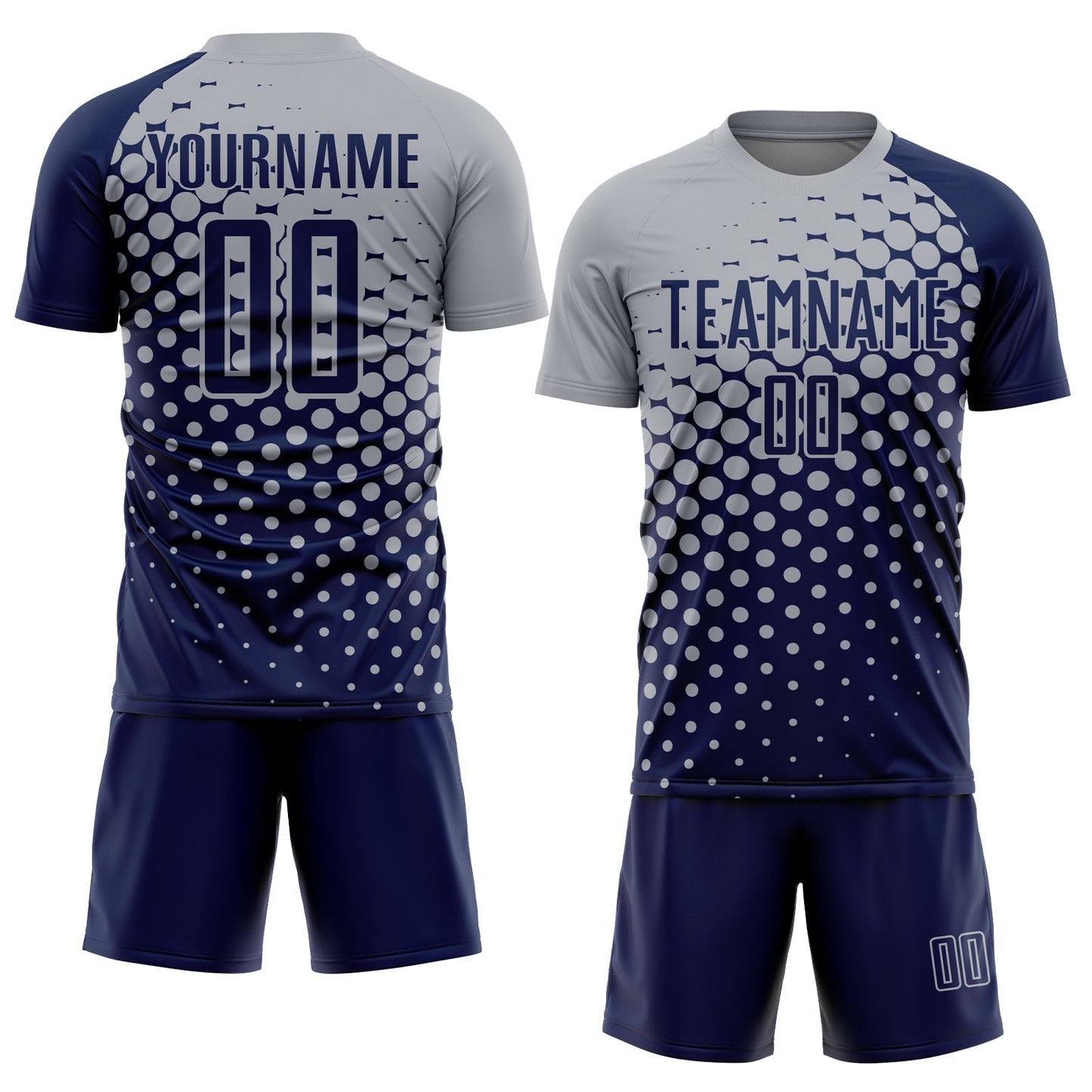 Custom Navy Gray Modern Polka Dot Sublimation Soccer Uniform Jersey Limited