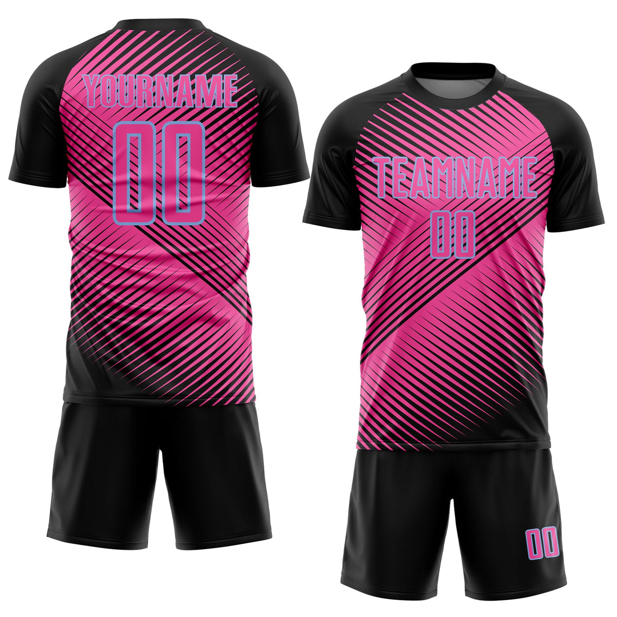 Custom Black Pink-Light Blue Line Sublimation Soccer Uniform Jersey Limited