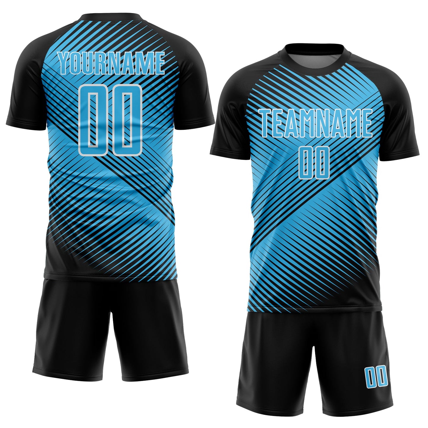 Custom Black Sky Blue-White Line Sublimation Soccer Uniform Jersey Limited