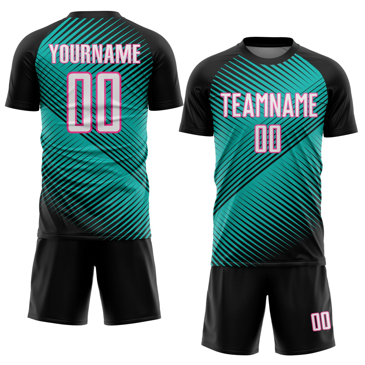 Custom Black White Aqua-Pink Line Sublimation Soccer Uniform Jersey Limited