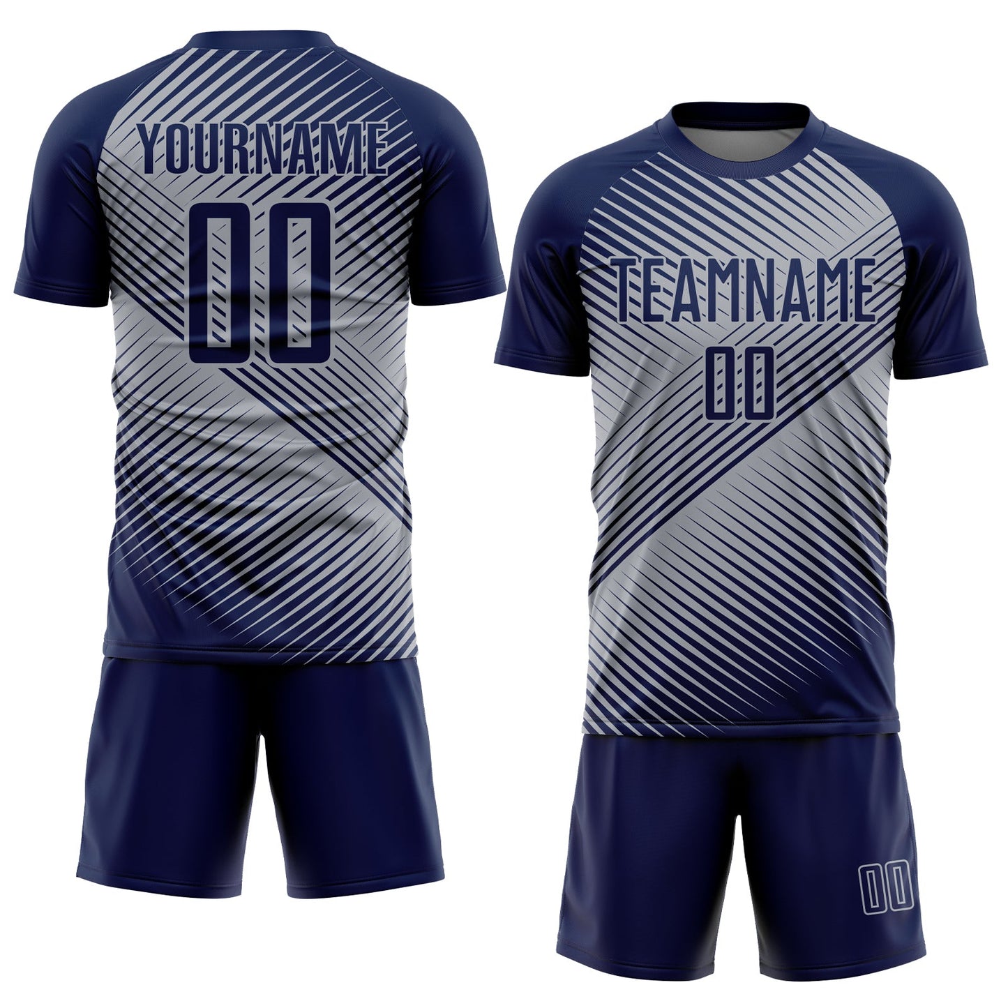Custom Navy Gray Line Sublimation Soccer Uniform Jersey Limited