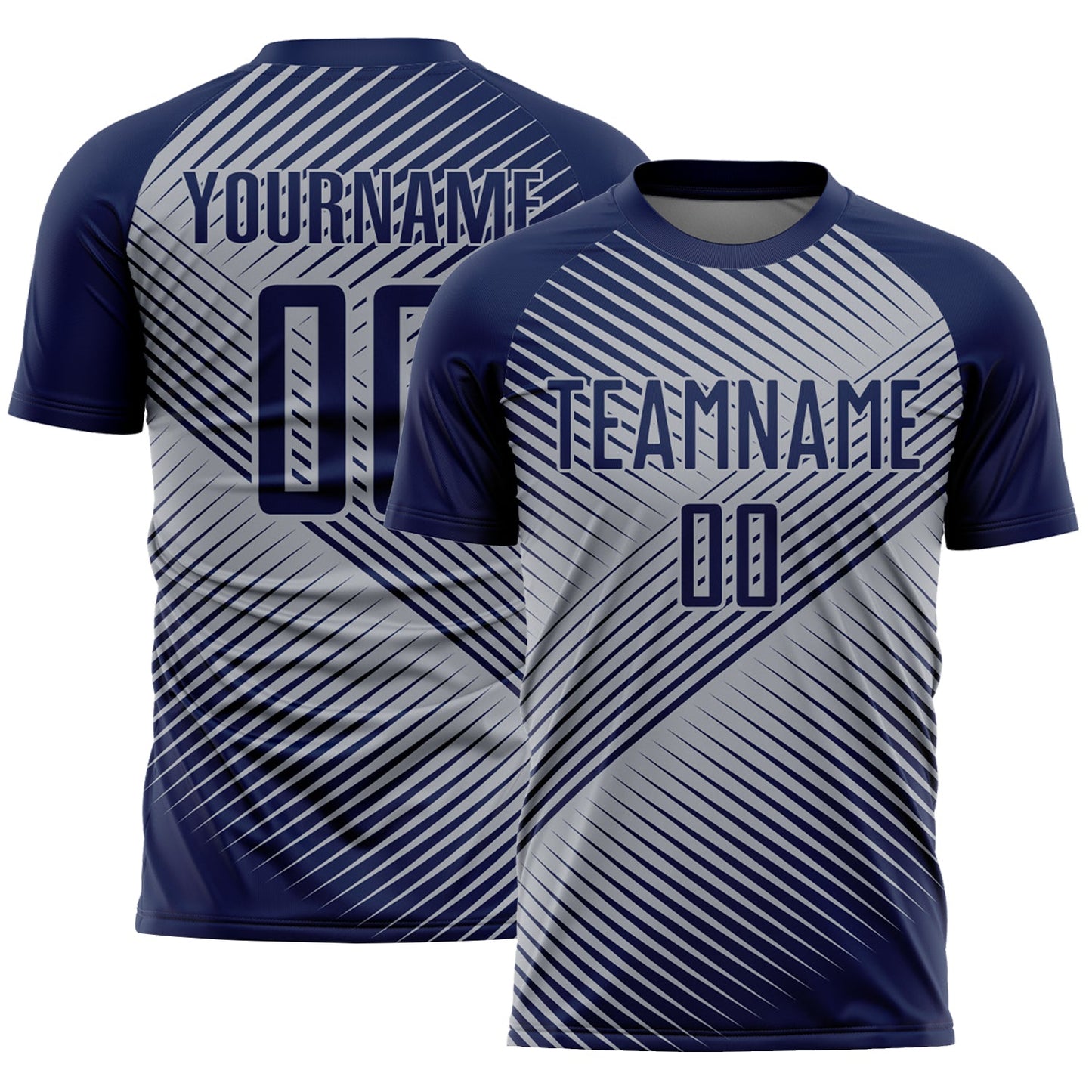 Custom Navy Gray Line Sublimation Soccer Uniform Jersey