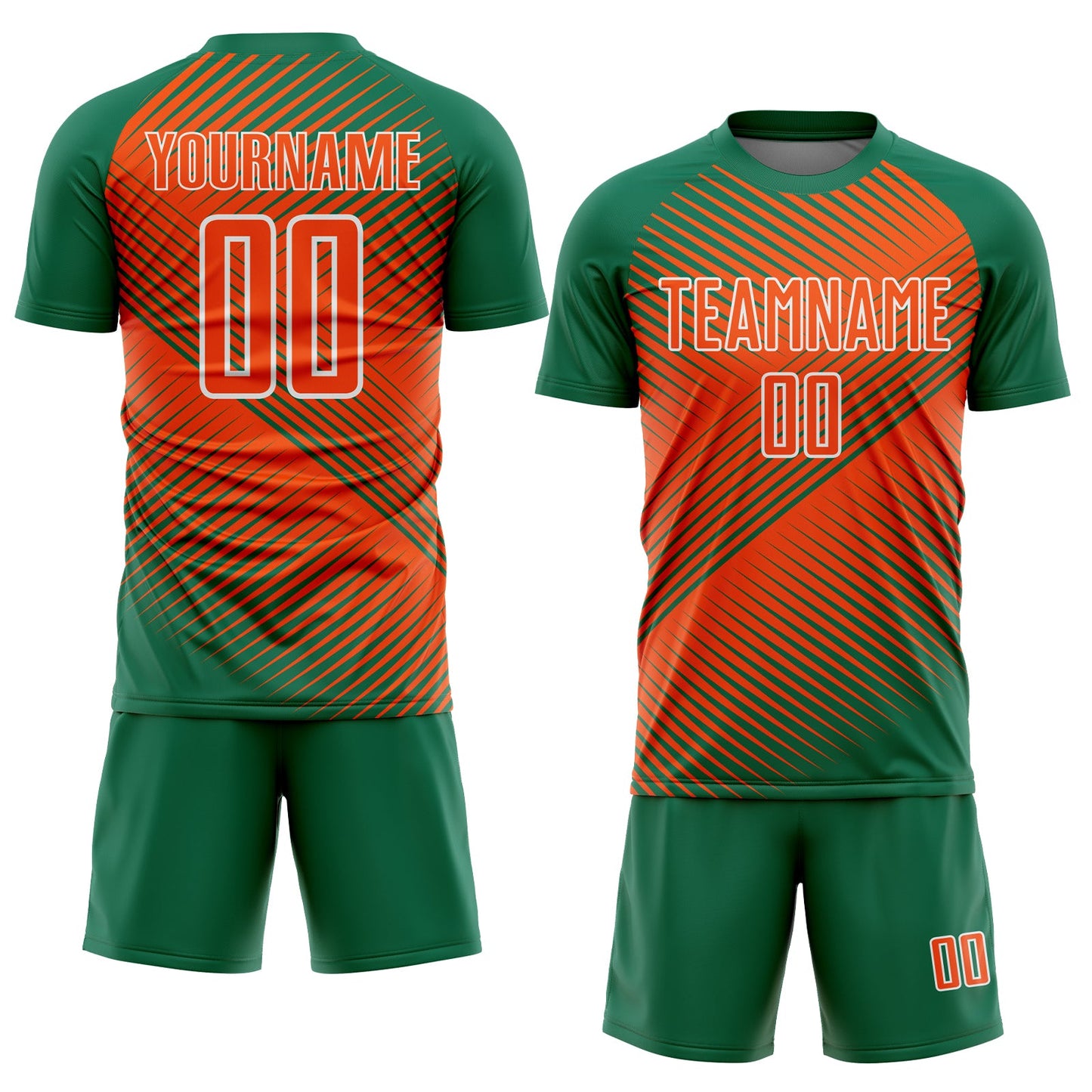 Custom Kelly Green Orange-White Line Sublimation Soccer Uniform Jersey Limited