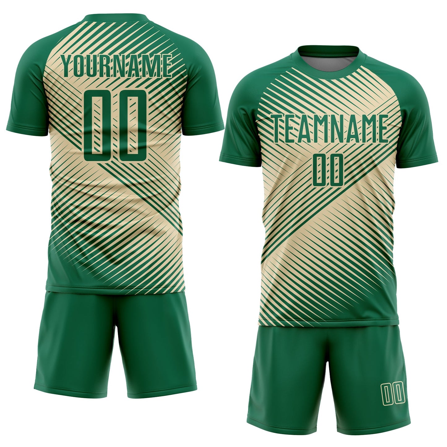 Custom Kelly Green Cream Line Sublimation Soccer Uniform Jersey Limited