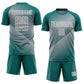 Custom Teal Gray-White Line Sublimation Soccer Uniform Jersey Limited