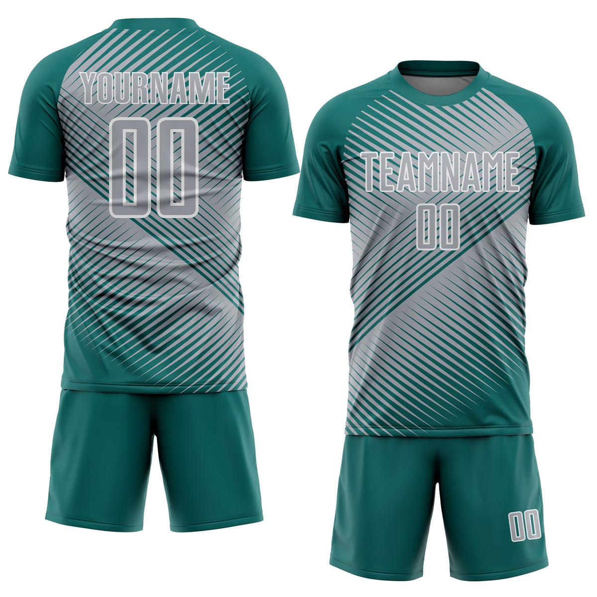 Custom Teal Gray-White Line Sublimation Soccer Uniform Jersey Limited