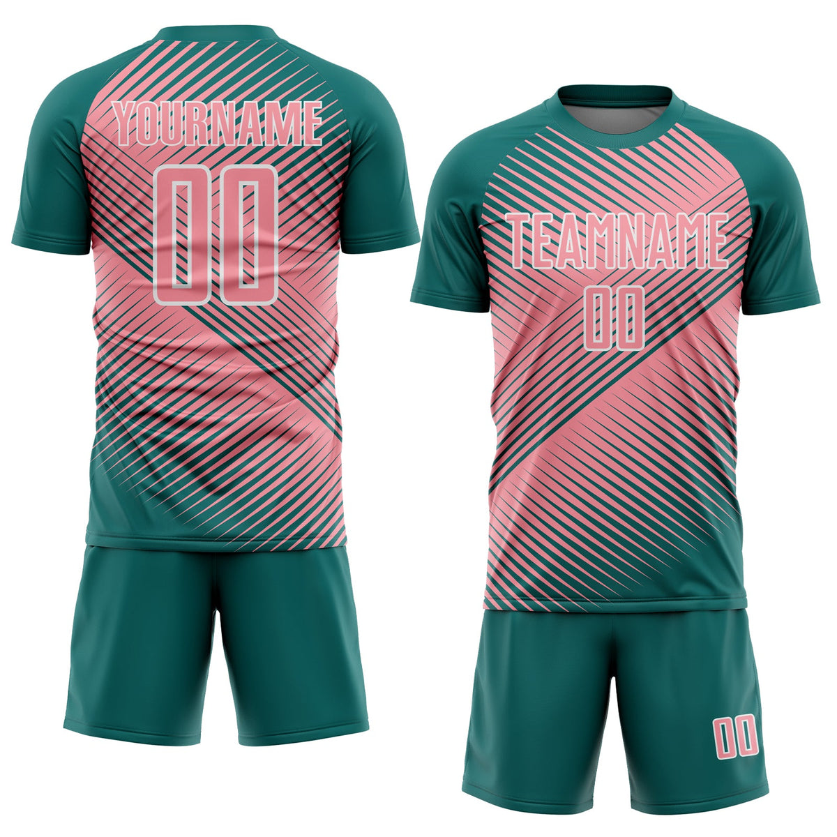 Custom Teal Medium Pink-White Line Sublimation Soccer Uniform Jersey Limited