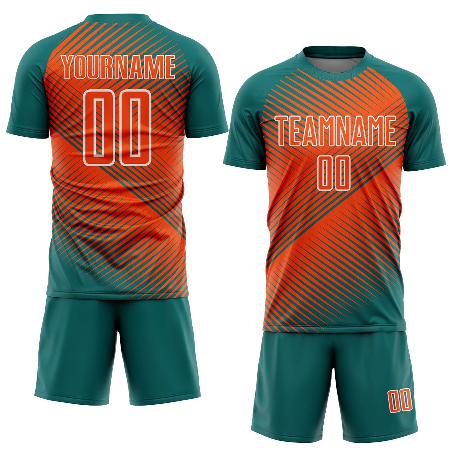 Custom Teal Orange-White Line Sublimation Soccer Uniform Jersey Limited