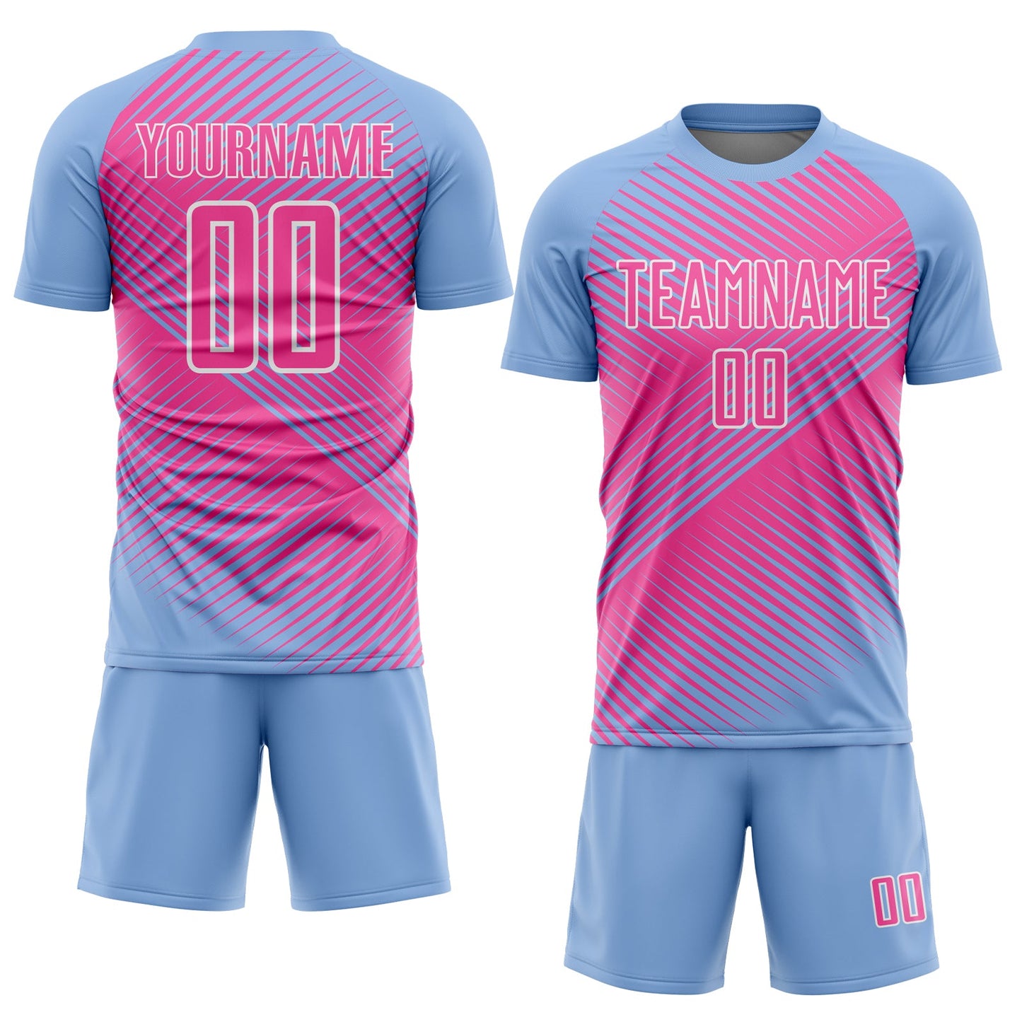 Custom Light Blue Pink-White Line Sublimation Soccer Uniform Jersey Limited