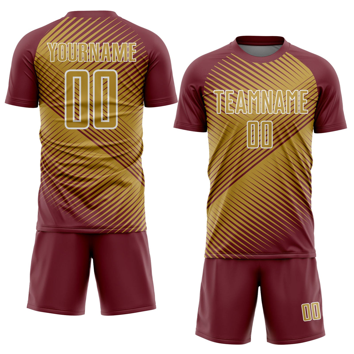 Custom Burgundy Old Gold-White Line Sublimation Soccer Uniform Jersey Limited