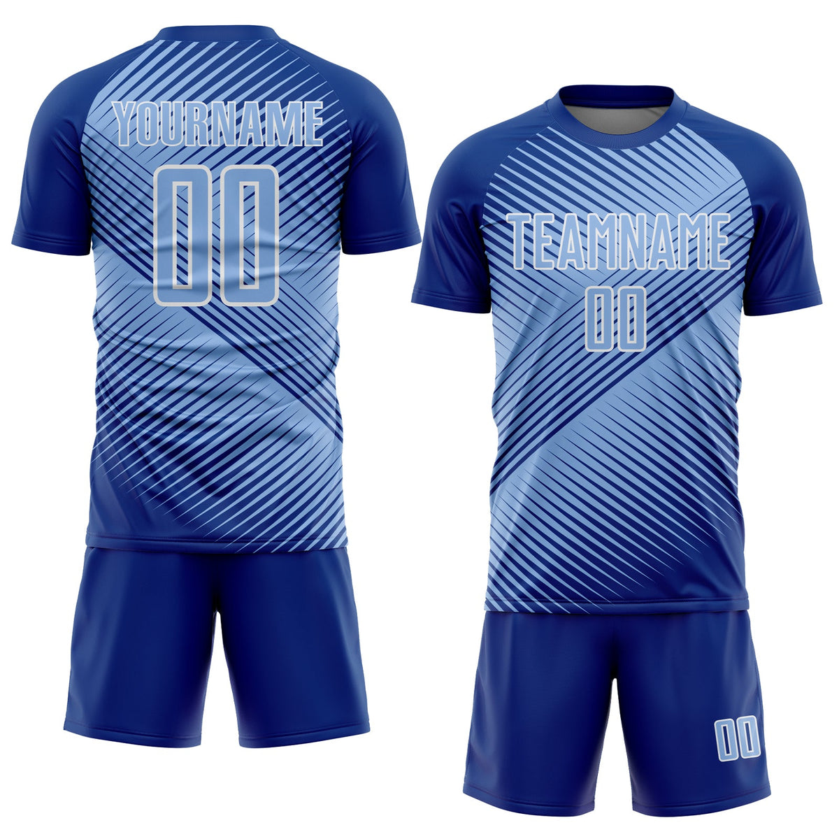 Custom Royal Light Blue-White Line Sublimation Soccer Uniform Jersey Limited